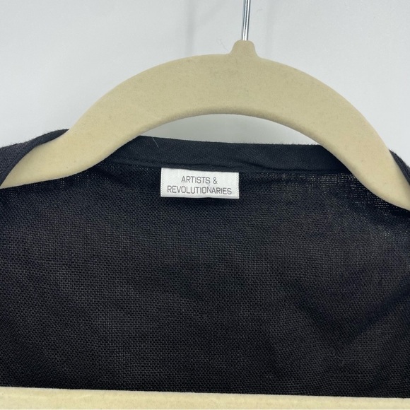 Artists & Revolutionaries Womens OS black linen leather vest Lagenlook - Picture 2 of 8